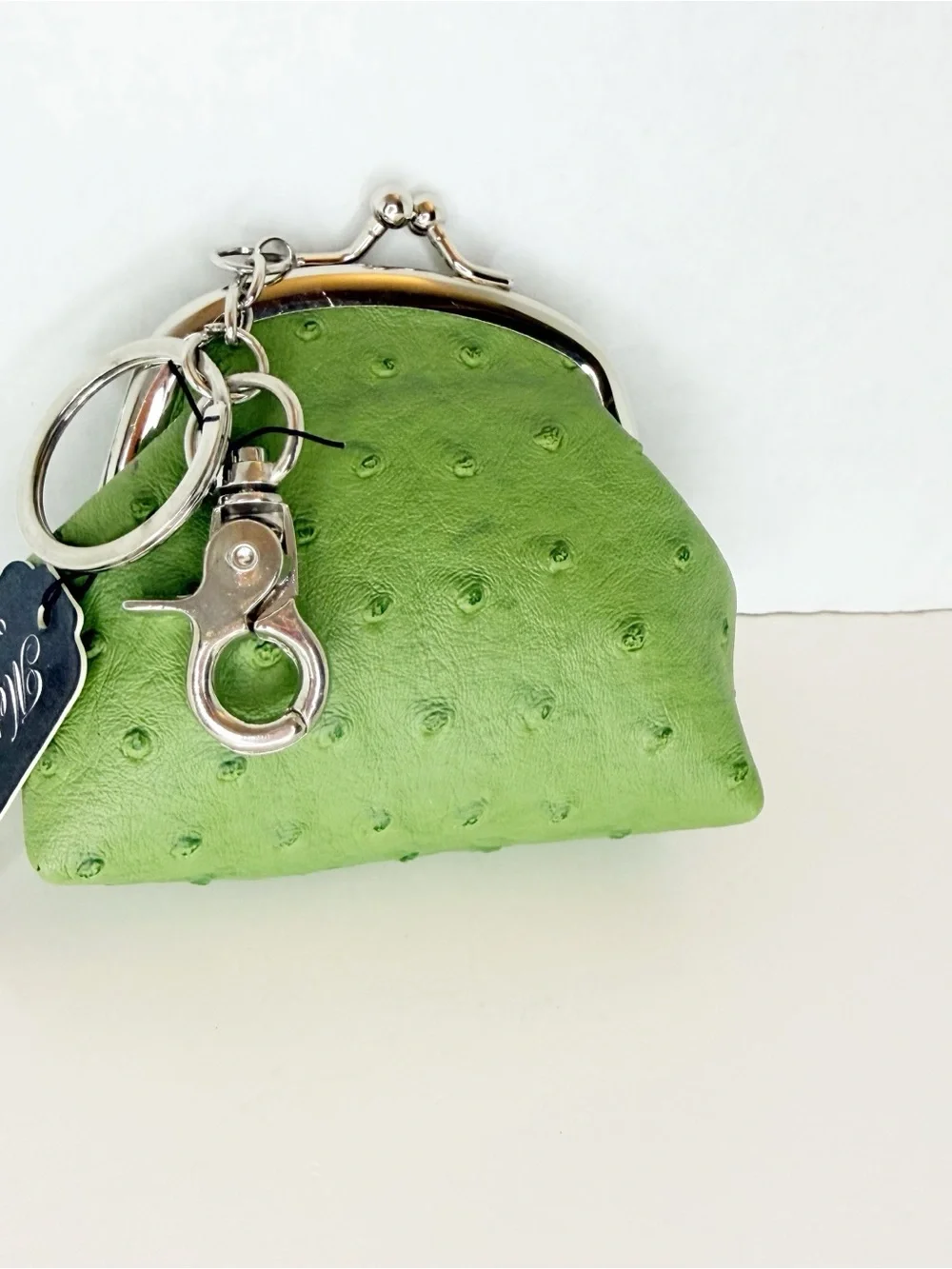 Metropolitan Green Faux Ostrich Leather Key Ring Coin Purse